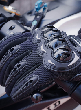 SUOMY摩托车骑行手套夏季薄款防摔透气触屏机车半指骑士装备男
