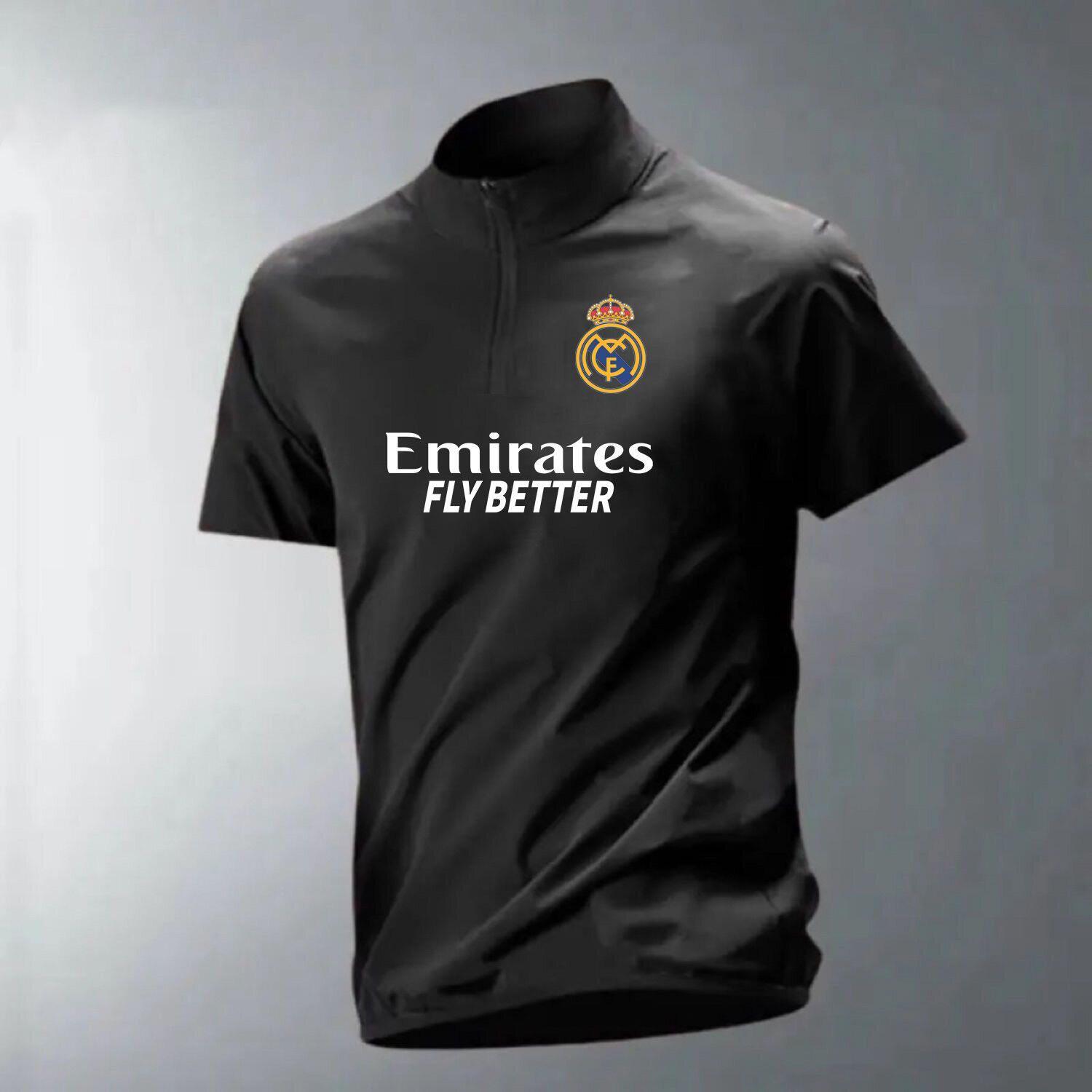 256皇马巴萨巴黎短袖训练服速干立领半拉链足球衣跑步健身运动T恤