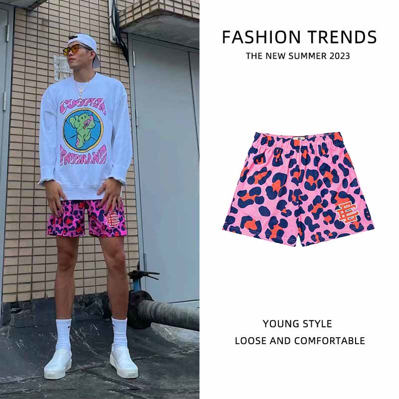 潮牌美式篮球裤不过膝速干运动短裤男生春夏季宽松休闲豹纹四分裤