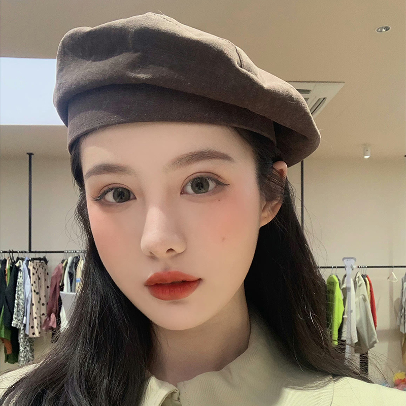 帽子女春夏文艺贝雷帽女圆脸大头围画家帽显脸小黑色蓓蕾帽日系潮