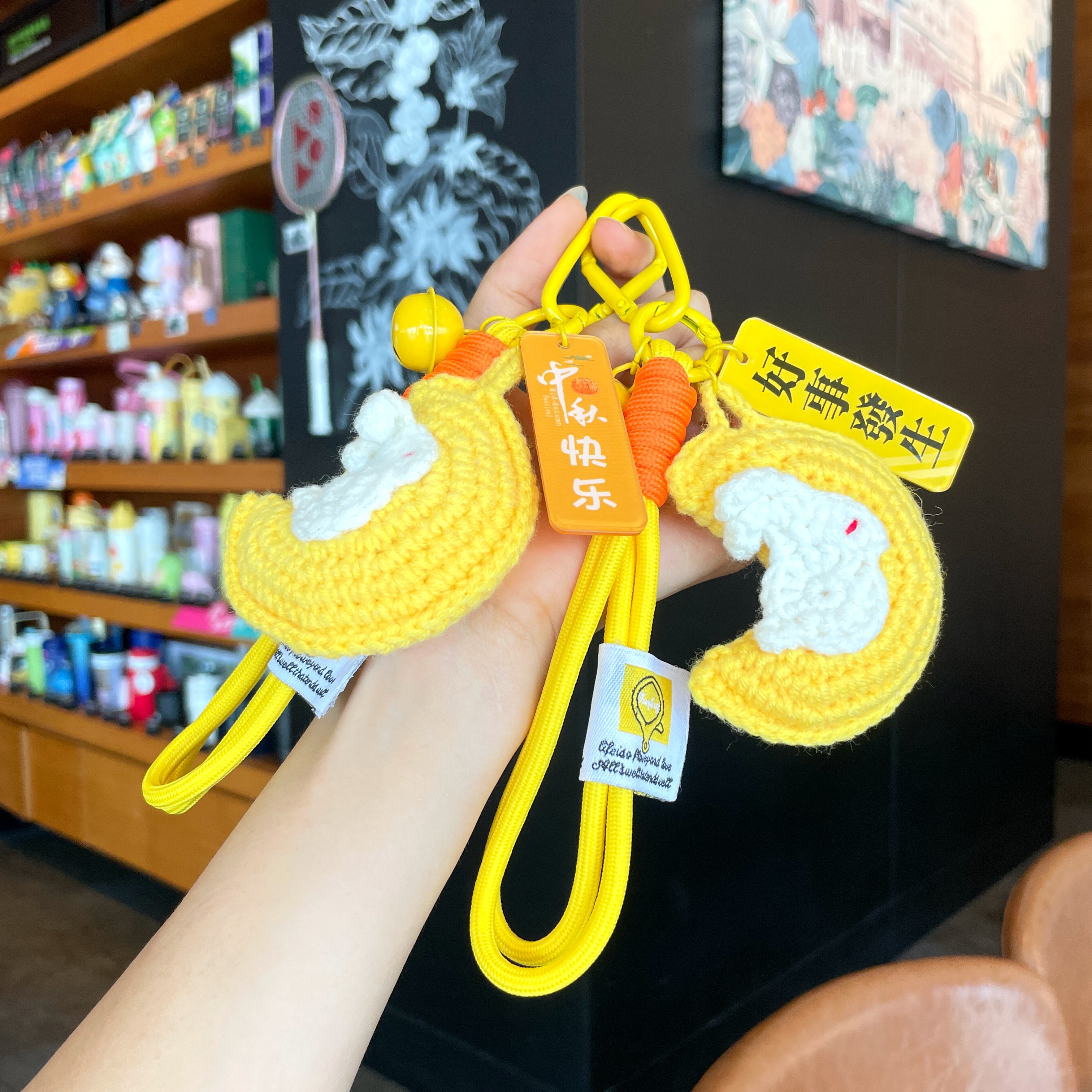 手工编织diy成品中秋月亮兔挂件