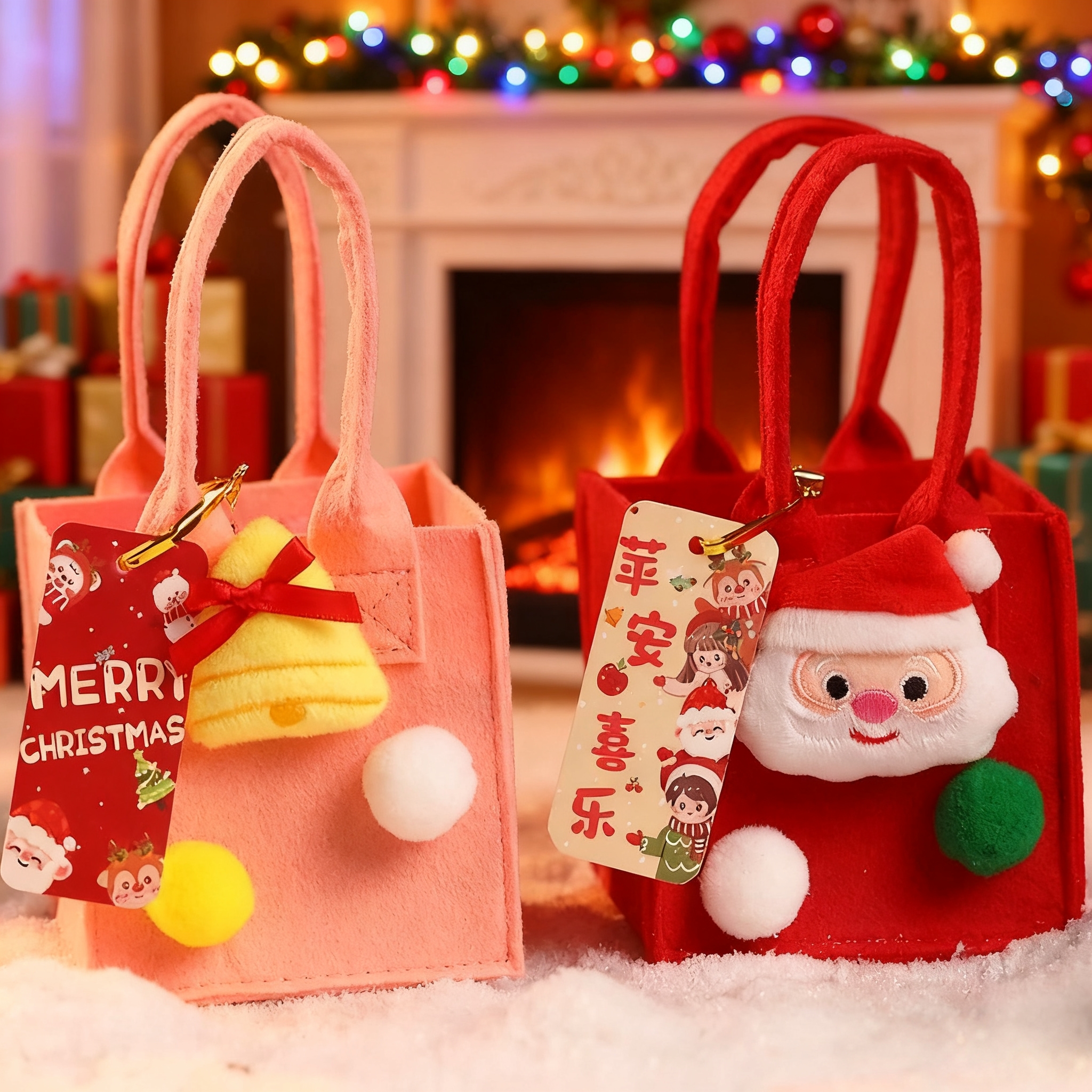 圣诞节苹果袋儿童毛毡手提袋小礼品礼物袋平安夜装饰品包装盒礼盒