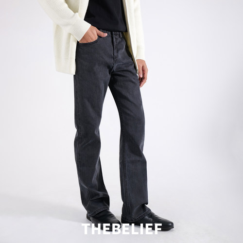 复古黑灰色赤耳丹宁牛仔裤男