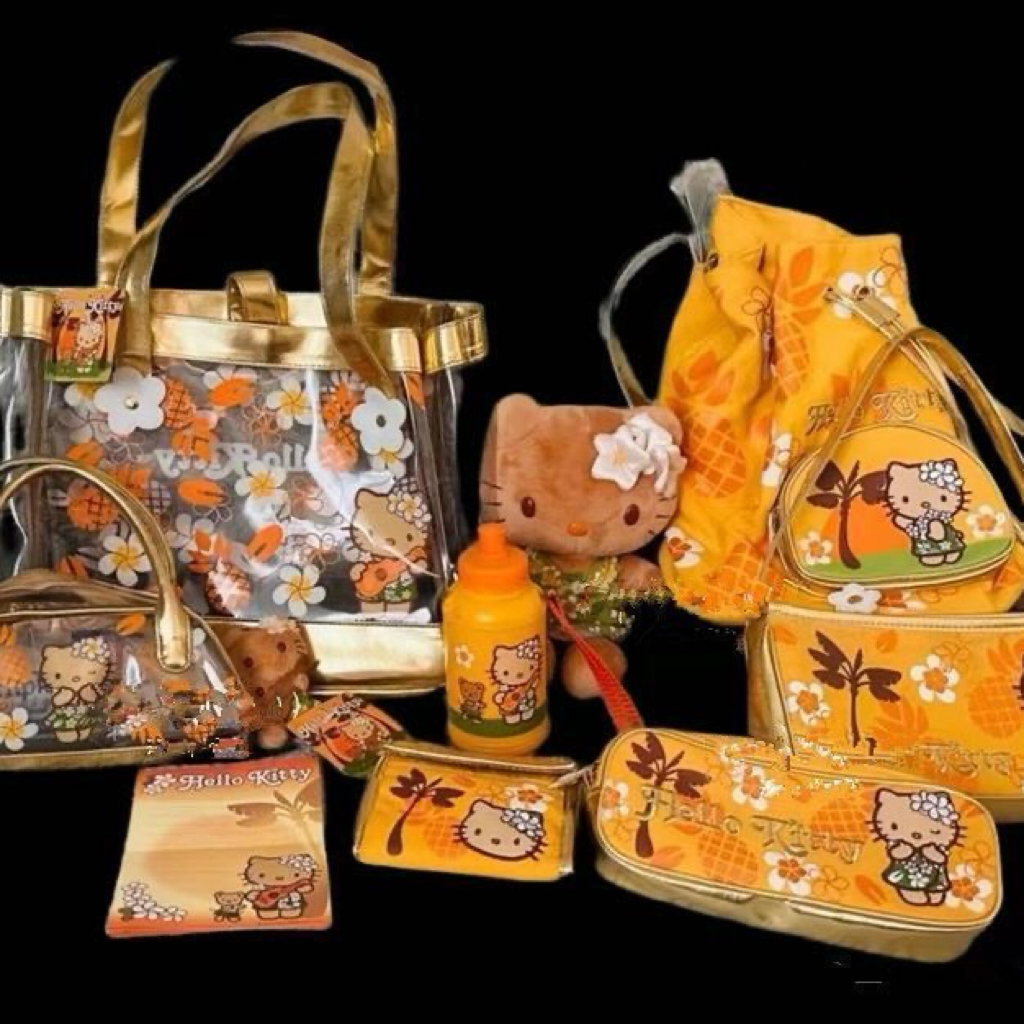 hello kitty美式复古双肩包夏威夷大容量抽绳背包百搭水桶包