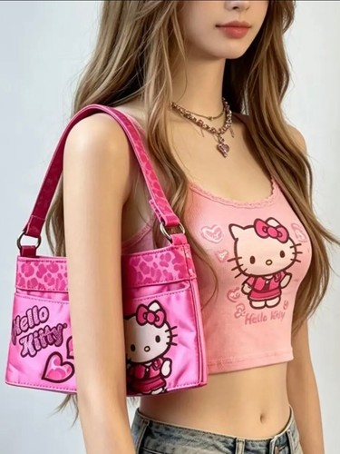 中古hellokitty千禧辣妹y2k粉色豹纹多巴胺欧美风通勤百搭手提包