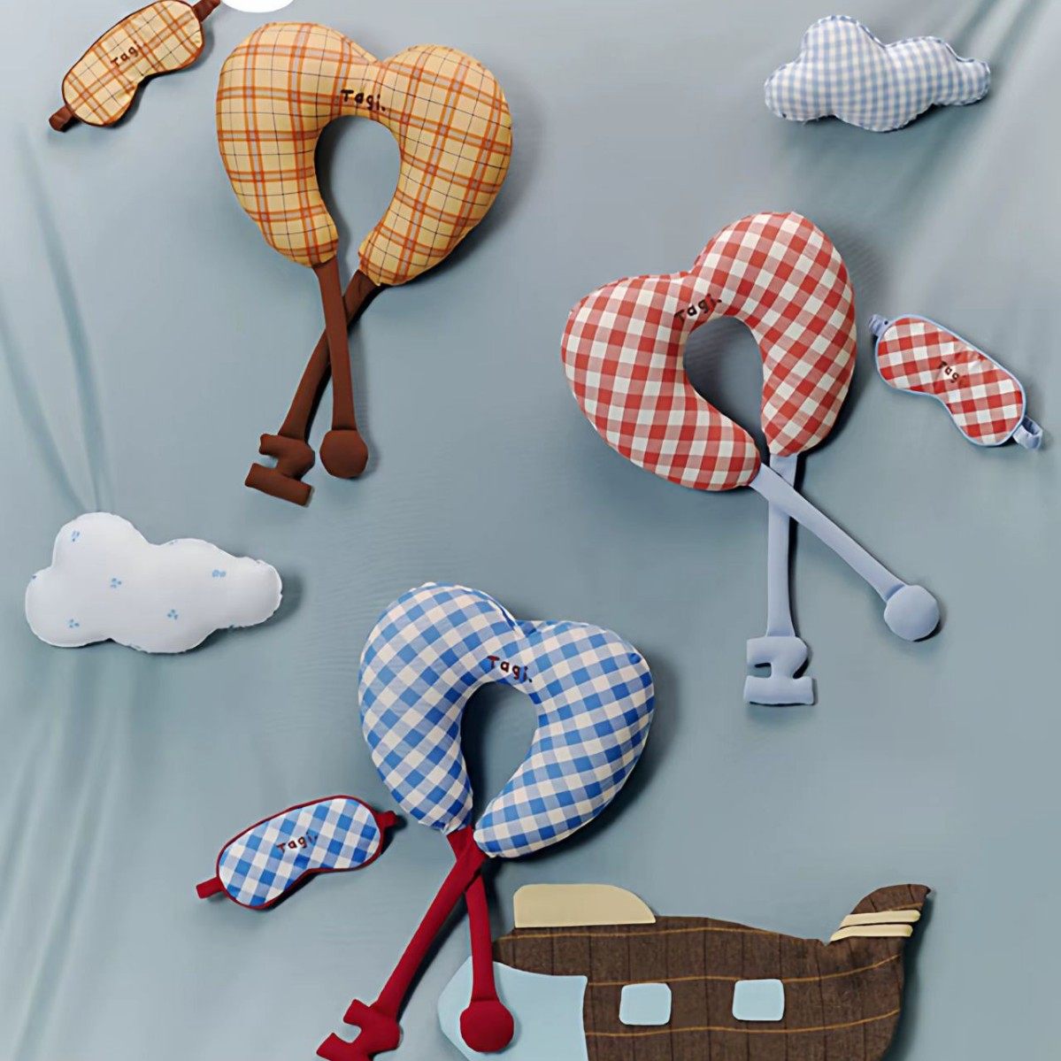 Tagi怦怦爱心格纹U型枕便携旅行护颈枕飞机午睡脖枕眼罩套装,居家布艺,午睡枕,淘宝优惠券,粉丝福利购,淘宝优惠卷