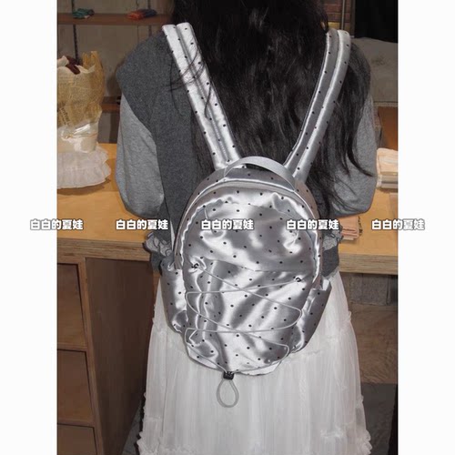 Unique blue甜美千禧氛围感抽绳波点百搭银色精致学生双肩包女