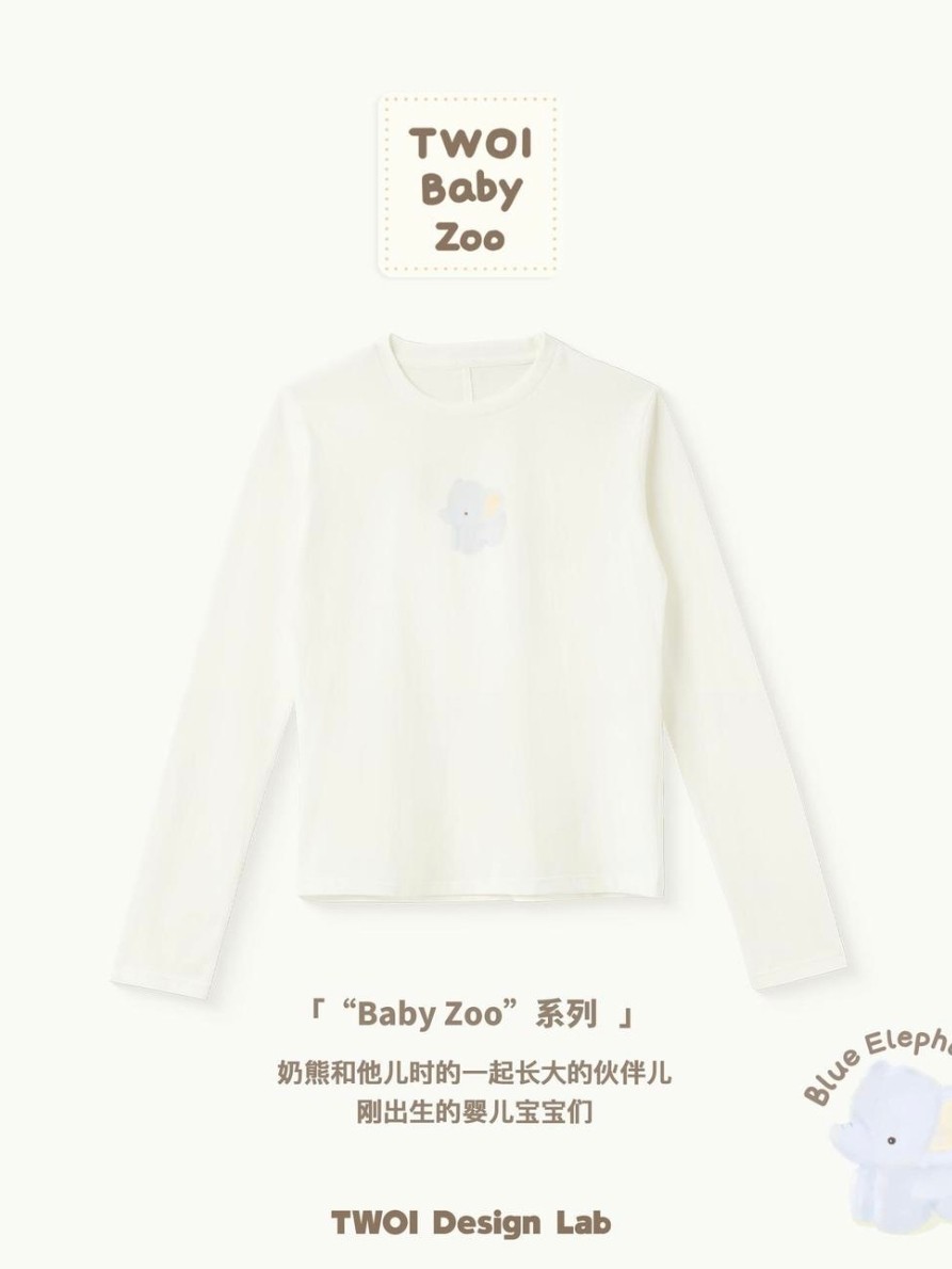 TWOI Design Lab BABY ZOO系列「奶油白小象外领标印花圆领长袖」图片