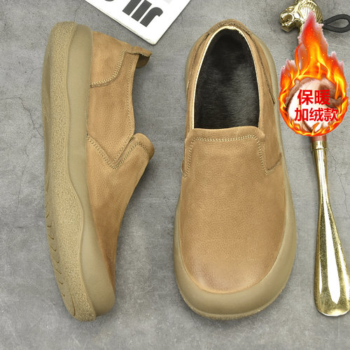 冬季加绒头层牛皮休闲皮鞋