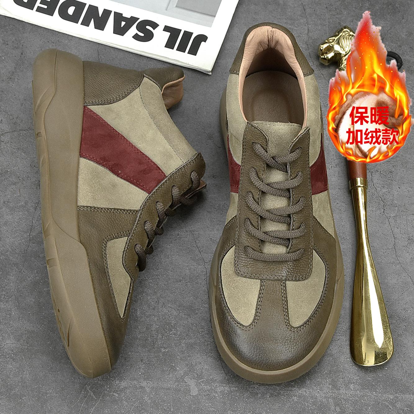 冬季新款高帮男鞋真皮休闲皮鞋