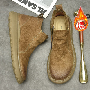 冬季加绒保暖宽头男鞋真皮高帮休闲防滑耐磨舒适复古马丁靴