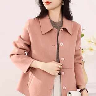 双面羊绒大衣女短款娃娃领羊毛小个子单排扣毛呢外套宽松双面呢冬