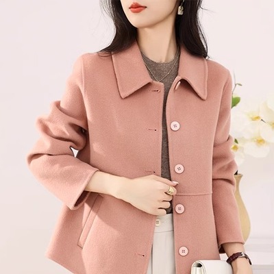 双面羊绒大衣女短款小个子娃娃领