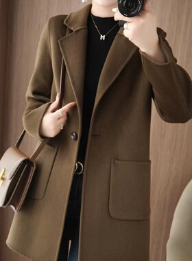 新款双面羊绒大衣女中长款西装双面呢小个子羊毛呢子工装毛呢外套