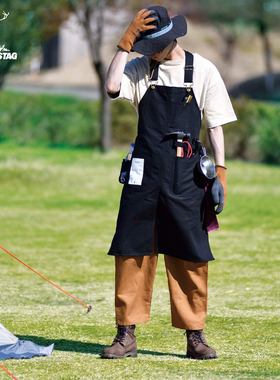 CAPTAIN STAG 工装围裙难燃户外露营多功能收纳加厚耐磨烹饪野营