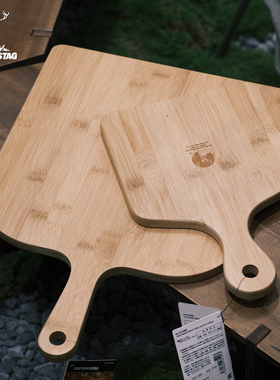 CAPTAIN STAG原木砧板披萨托盘户外精致露营家用圆盘竹木烤肉餐盘