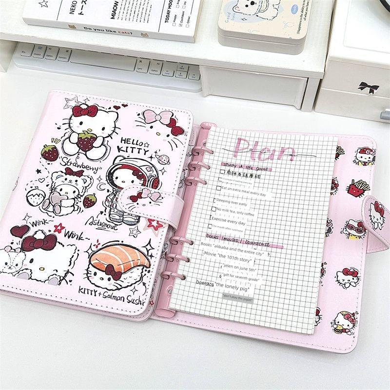 ins高颜值KT猫PU活页本学生少女心软皮磁吸可拆卸笔记本记事本子