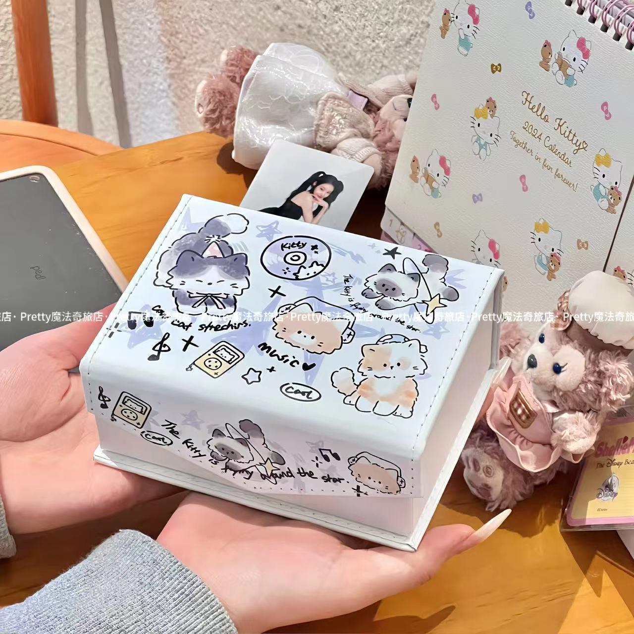 ins蓝星小猫皮质卡盒高颜值少女心可爱卡通中学生小卡磁吸收纳盒