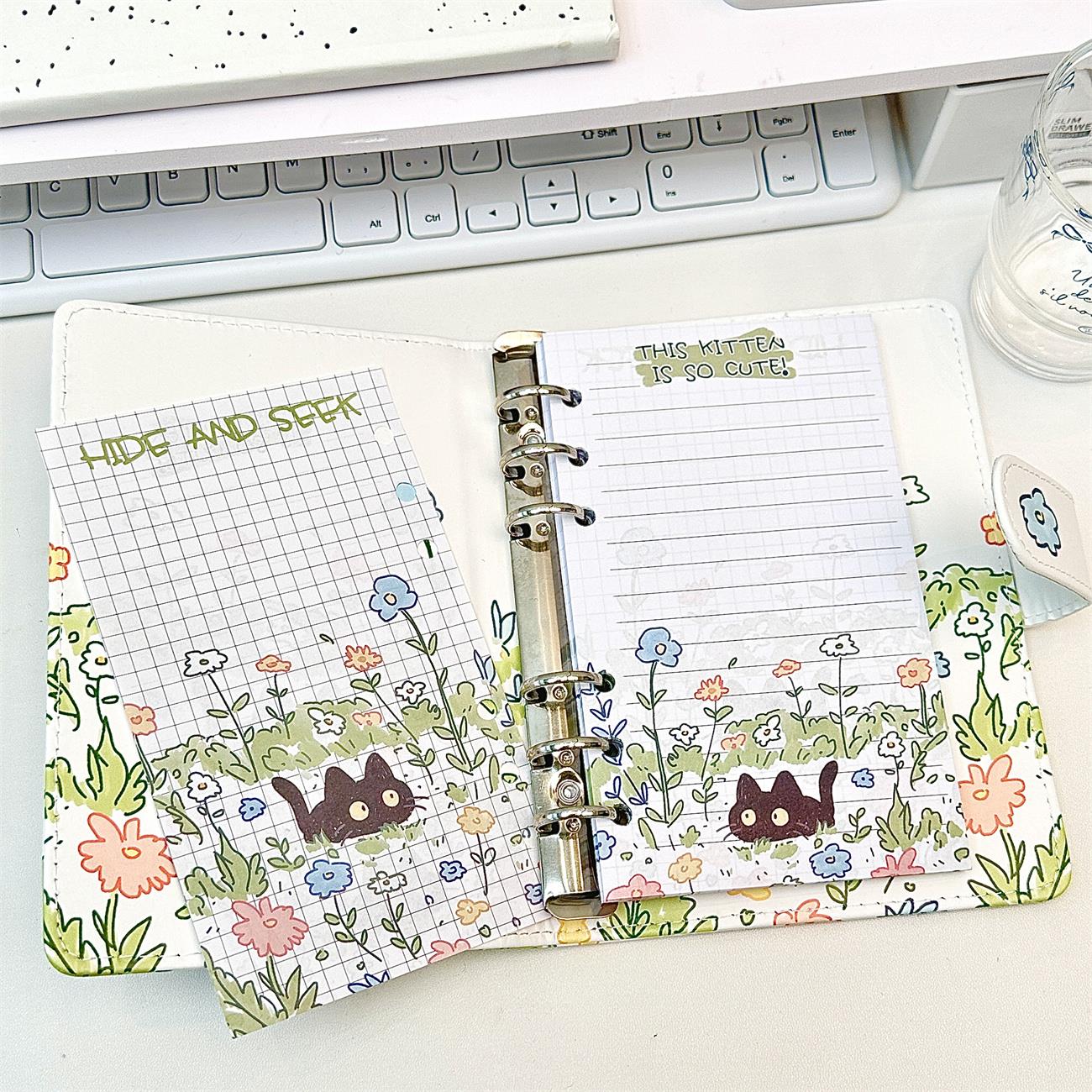 草地小猫A6PU彩页本学生可爱高颜值皮质磁吸活页本笔记本记事本子