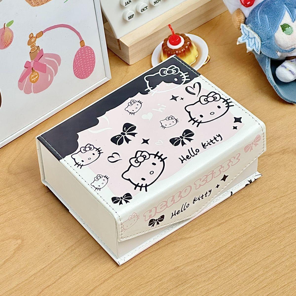 小红书同款可爱高颜值黑粉KT猫PU卡盒磁吸翻盖防尘小卡桌面收纳盒