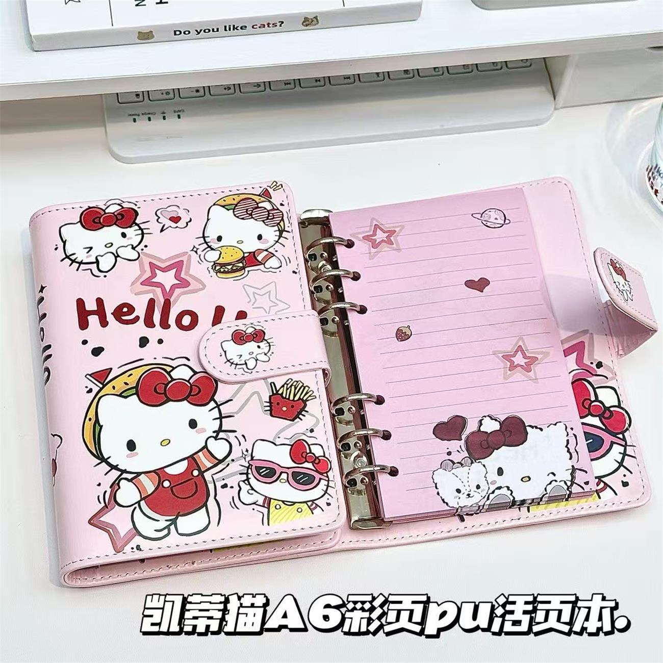 ins可爱高颜值A6凯蒂猫彩页笔记本学生软皮磁吸活页本记事笔记本