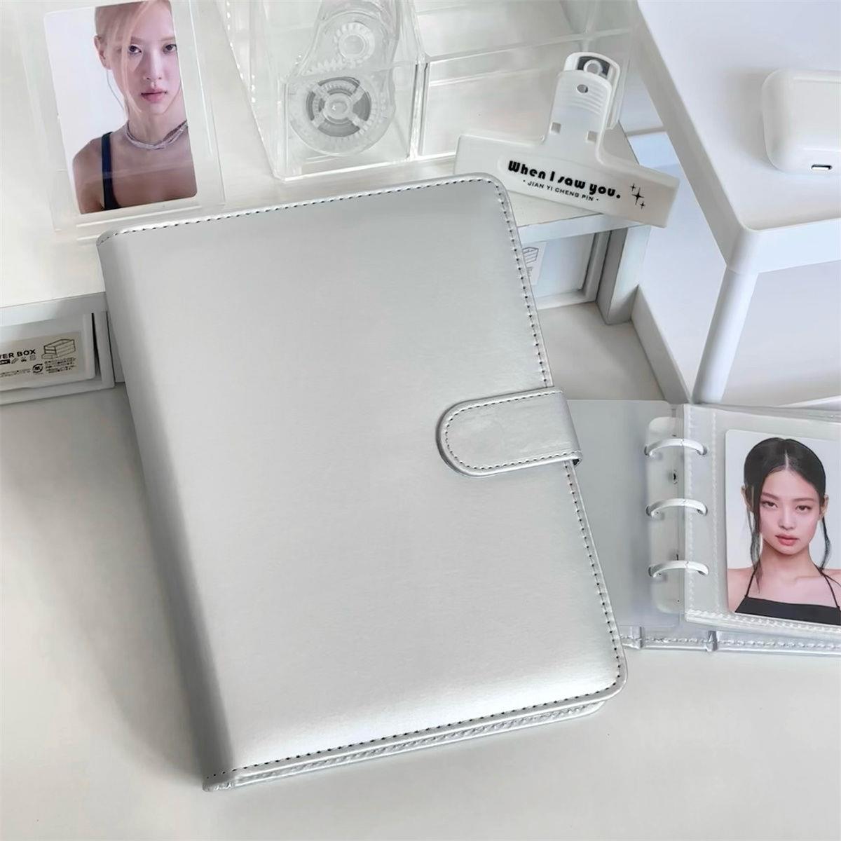 ins纯银色PU皮质卡册中小学生精美软壳A5高级小卡照片收纳册相册