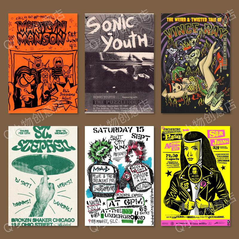 美式复古摇滚乐队海报朋克复古ins风卧室宿舍寝室装饰画墙贴A4