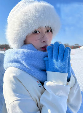 东北哈尔滨旅游装备防寒保暖手套蓝色冬雪乡加厚防寒手套五指