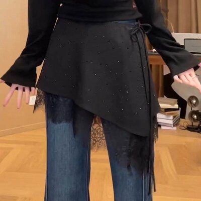 黑色蕾丝拼接显瘦一片式半身裙