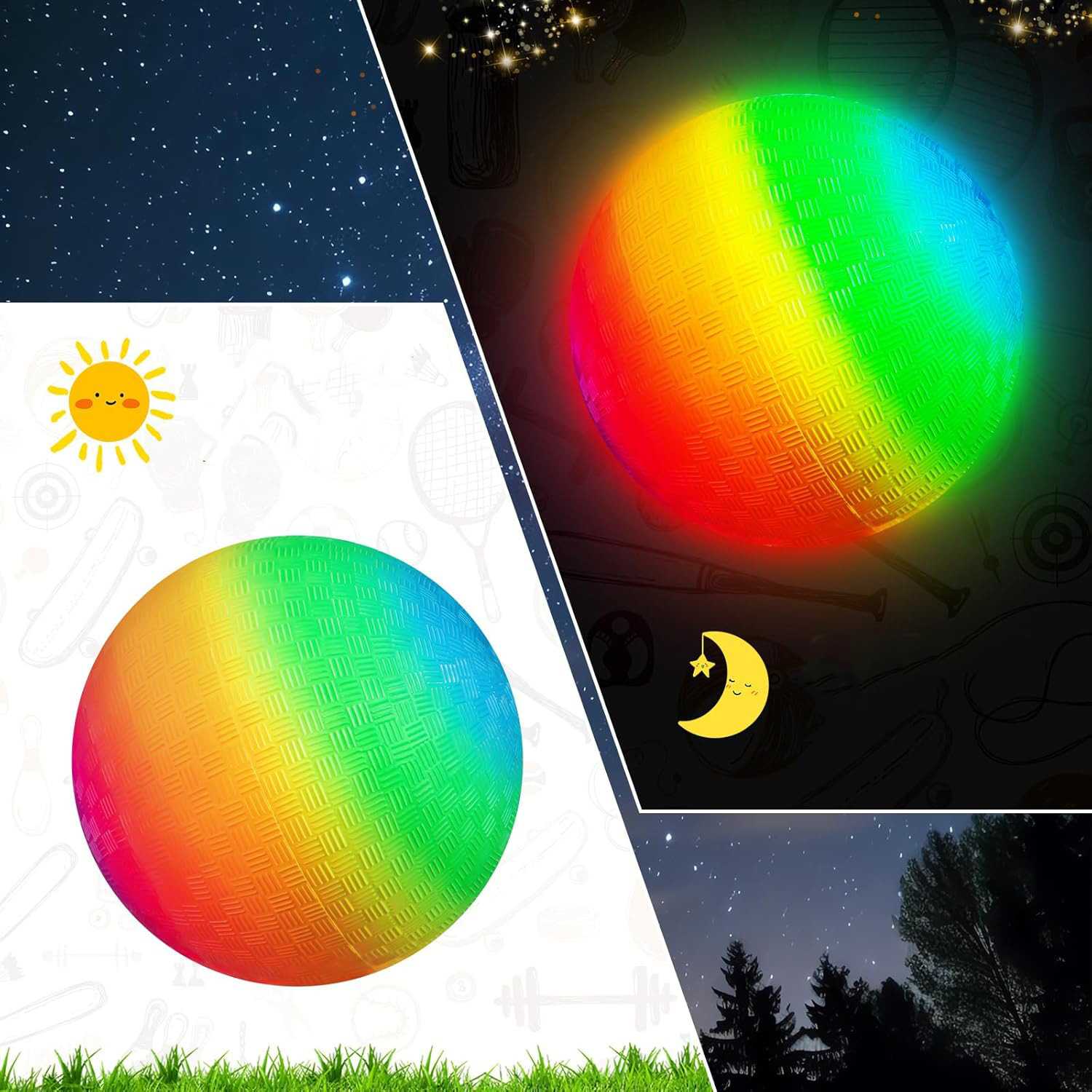 现货LED发光美式操场球25cm躲避 儿童草地球夜光PVC发光玩具球