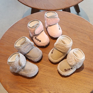 婴儿棉鞋冬季加绒加厚秋天0一6个月1岁防滑学步软底不掉8宝宝鞋袜