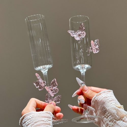 立体蝴蝶高脚香槟红酒杯原创高级感小众高脚杯家用ins轻奢香槟杯