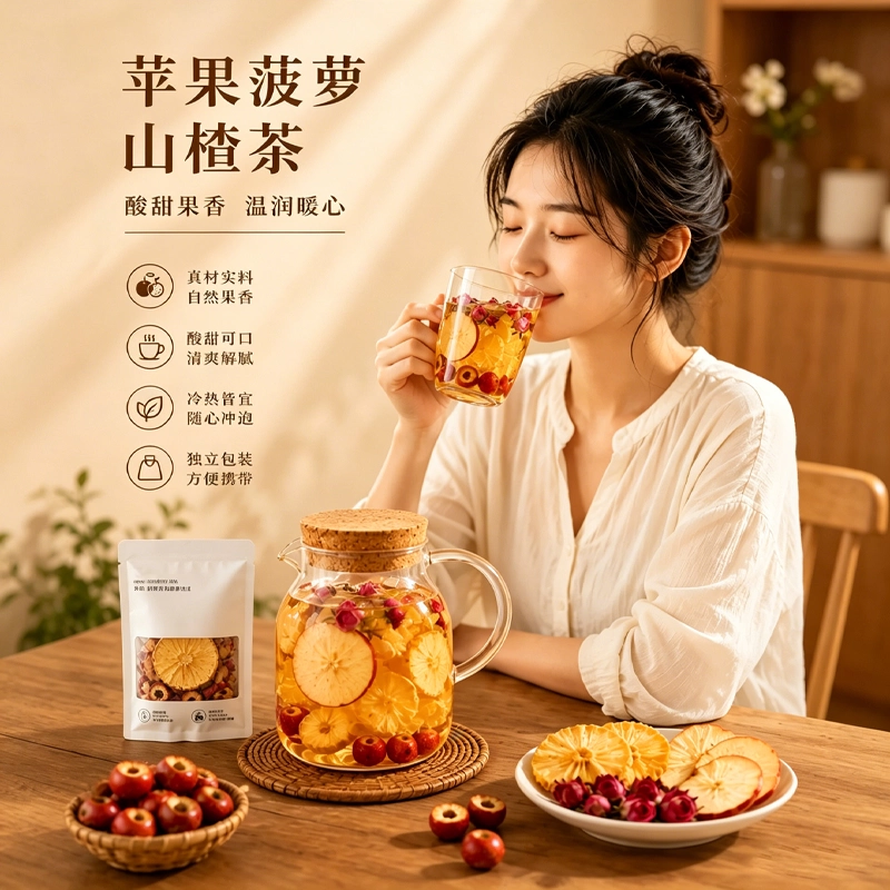 苹果片菠萝山楂玫瑰花茶夏季泡水