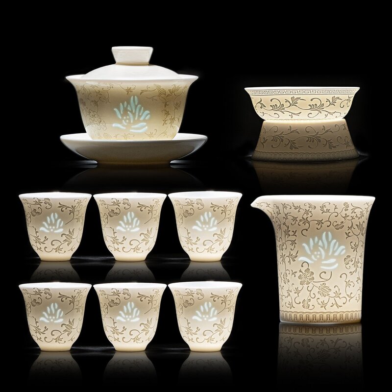 羊脂玉瓷玲珑功夫茶具套装家用高档泡茶杯盖碗2026新款新年礼物