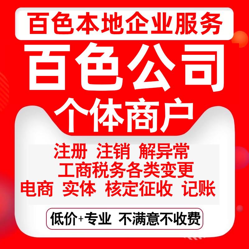注册百色市右江田阳田东德保那坡县公司营业执照变更代办个体注销