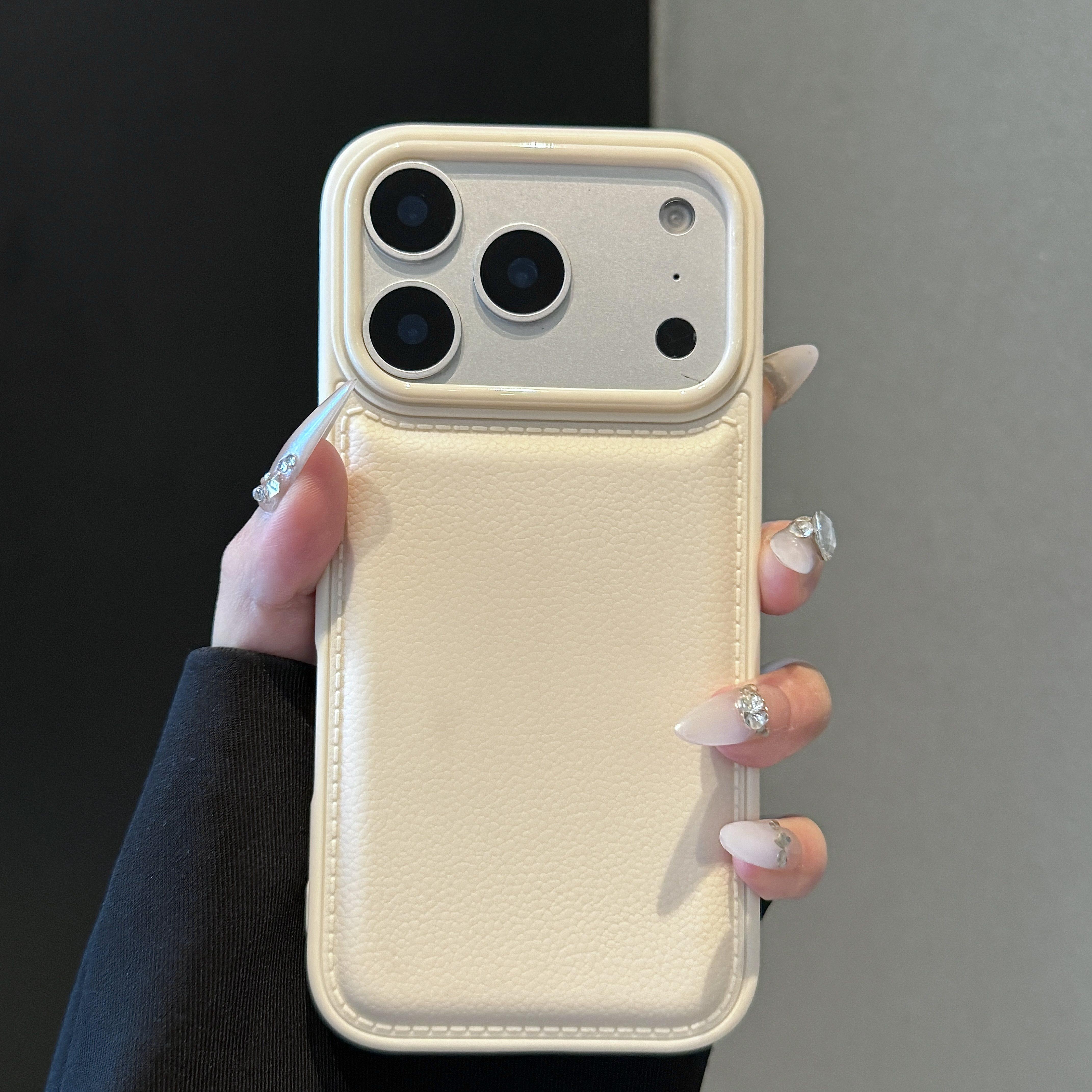 ins秋冬鼓包荔枝纹适用苹果17promax手机壳皮质iPhon