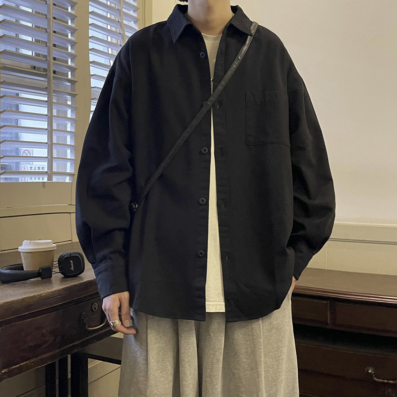 日系纯棉白色衬衫男春夏高级感百