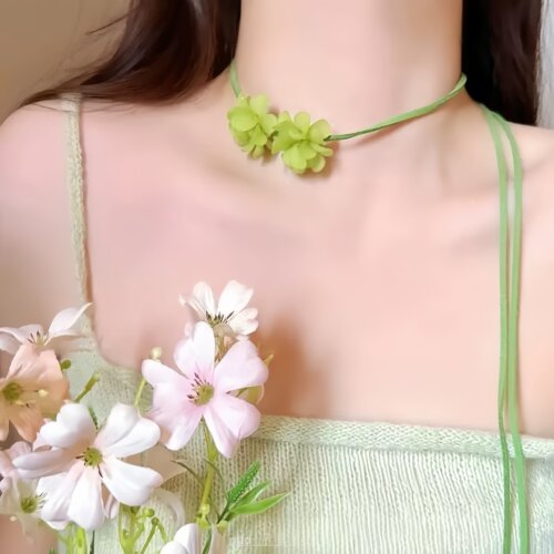 EmoPluto「山枝清茶」森系多巴胺花朵锁骨链甜美多色可选项链2026