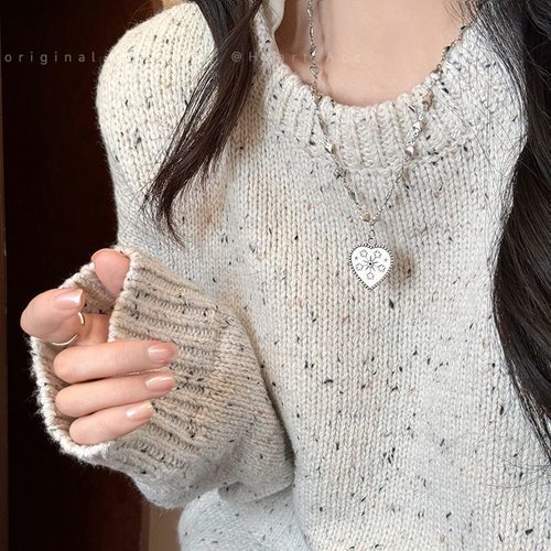 EmoPluto「山茶撞奶」ins复古桃心花朵项链爱心吊坠钛钢锁骨链