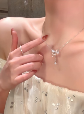 EmoPluto「泠露」韩系ins风蝴蝶结流苏锆石项链女小众设计锁骨链