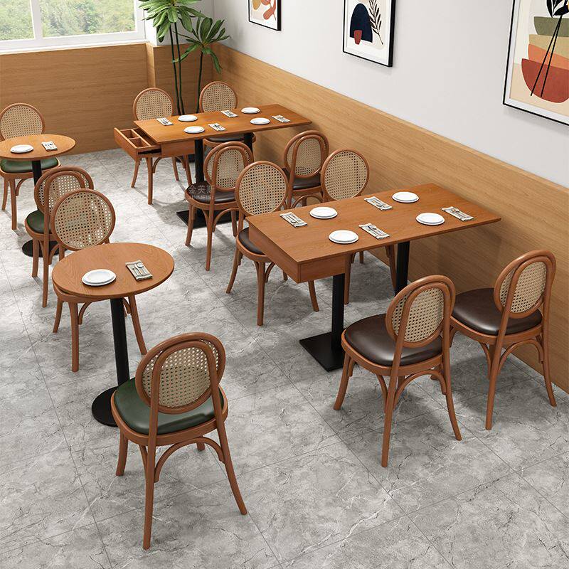 餐厅实木桌椅编藤餐椅连锁餐厅中式风饭店东南亚咖啡厅桌椅