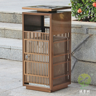 房地产大堂庭院室内户外电镀不锈钢单筒金属果皮箱垃圾桶方形纸篓