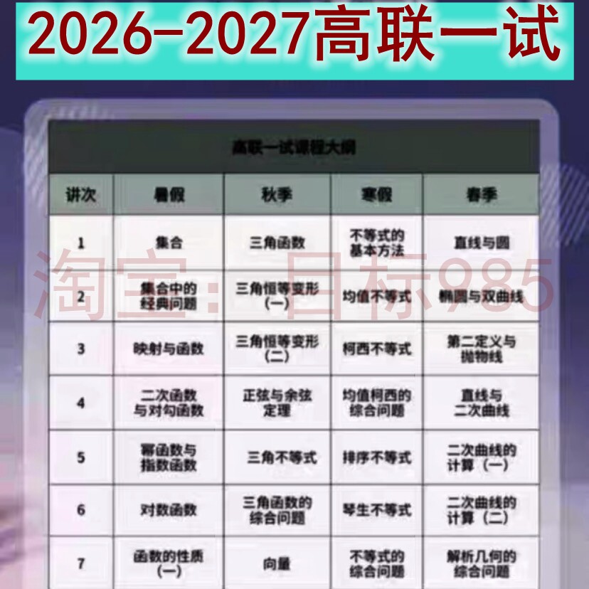 2026年暑假新版高一陈祖维高联一试录播视频高中数学竞赛含教材