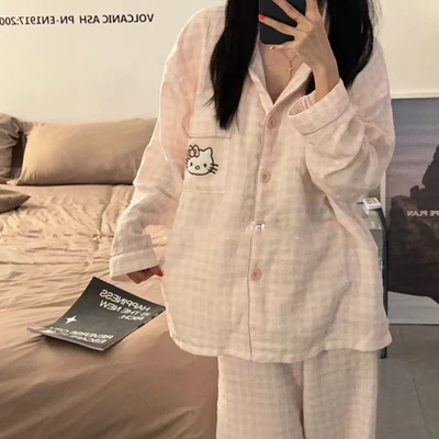 日系HelloKitty纯棉纱布睡衣女