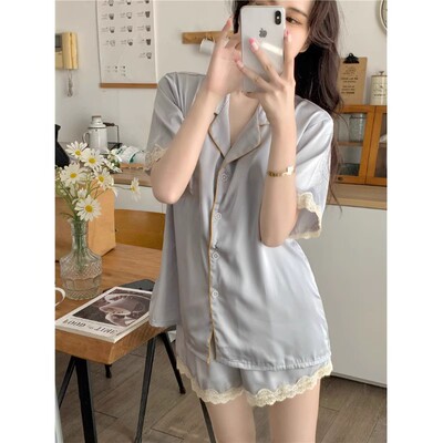 高级感蕾丝冰丝睡衣女夏季短袖夏