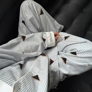 套装 纯棉磨毛睡衣女士家居服2025春秋冬季 男情侣长袖 夏天大码 新款