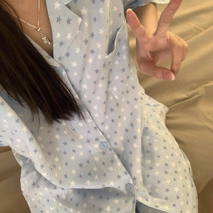 睡衣女夏季 甜美休闲薄款 蓝色星星短袖 2025新款 短裤 学生家居服套装