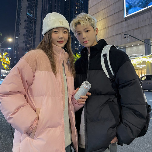 棉衣男灯芯绒女外套情侣保暖羽绒棉服拼接防水棉袄定制团购印logo