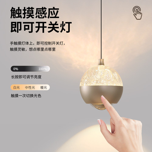 卧室床头智能触摸可升降调光吊灯