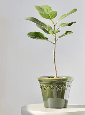 北欧复古釉面花盆帝罗马绿色轻奢蝴蝶兰兰花高档室内陶盆高级感小